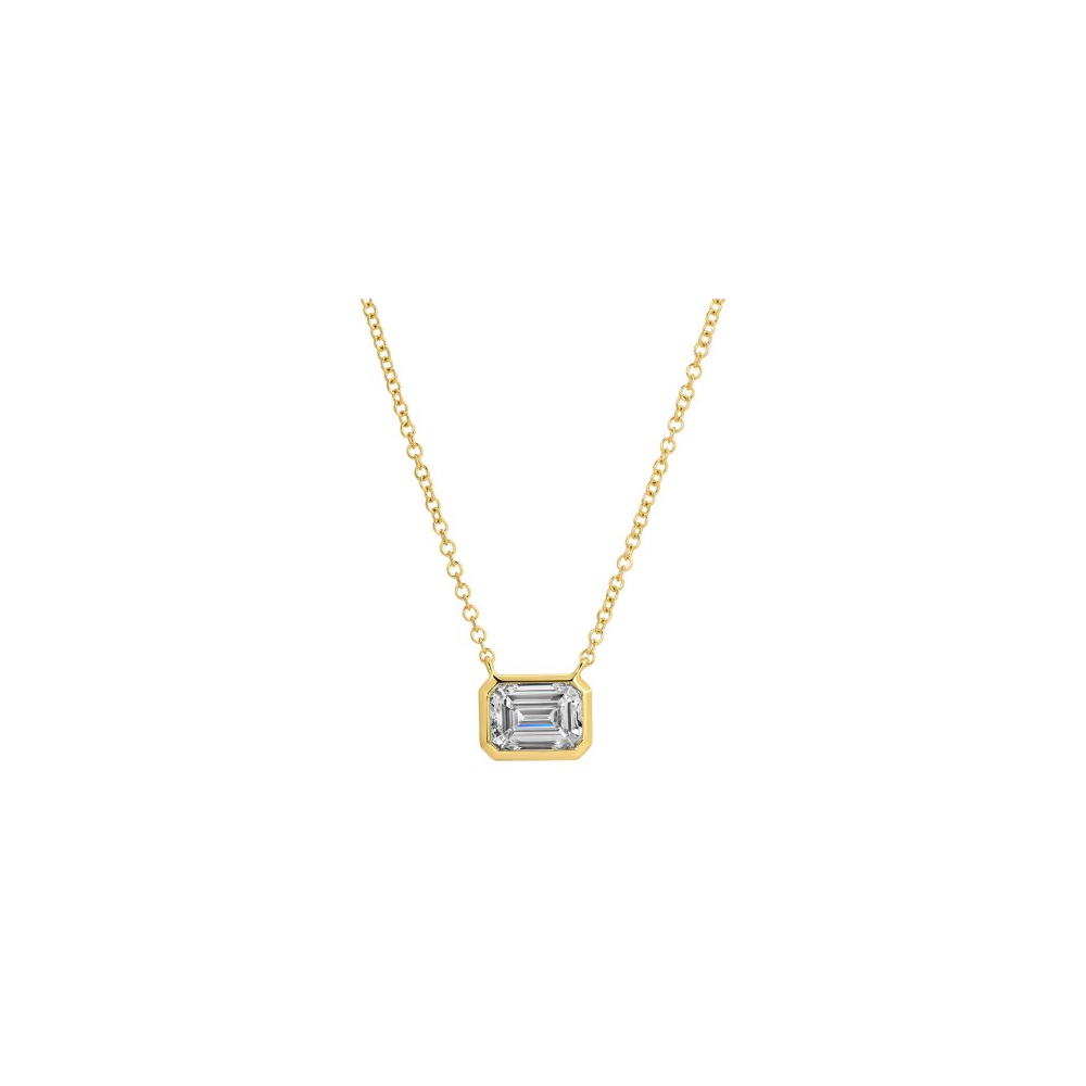 Emerald Cut Bezel Set Lab Diamond Necklace