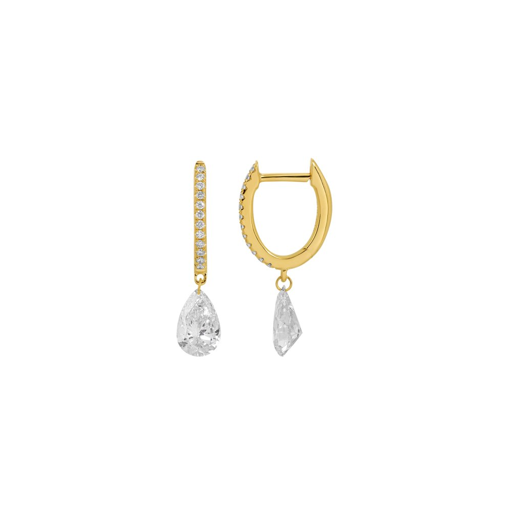 Floating Pear Shape Lab Diamond Huggie Earrings