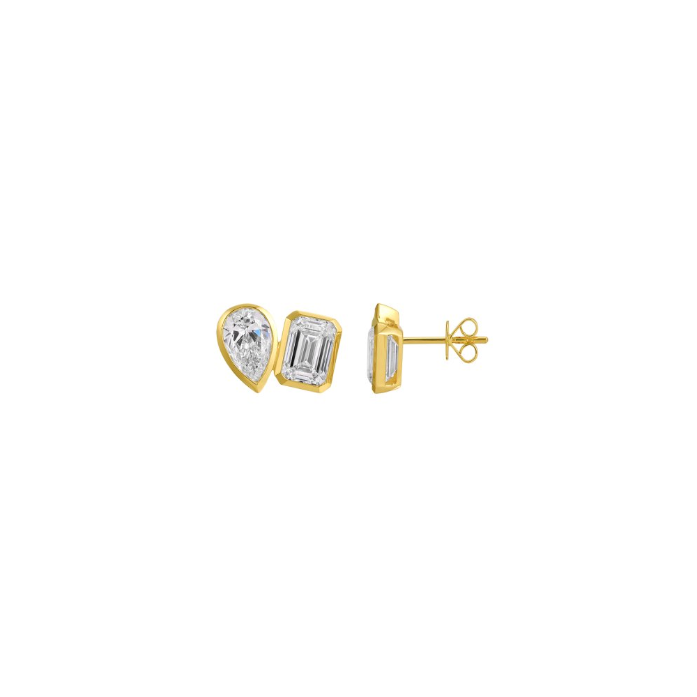 Lab Diamond Bezel Set Toi Et Moi Stud Earrings
